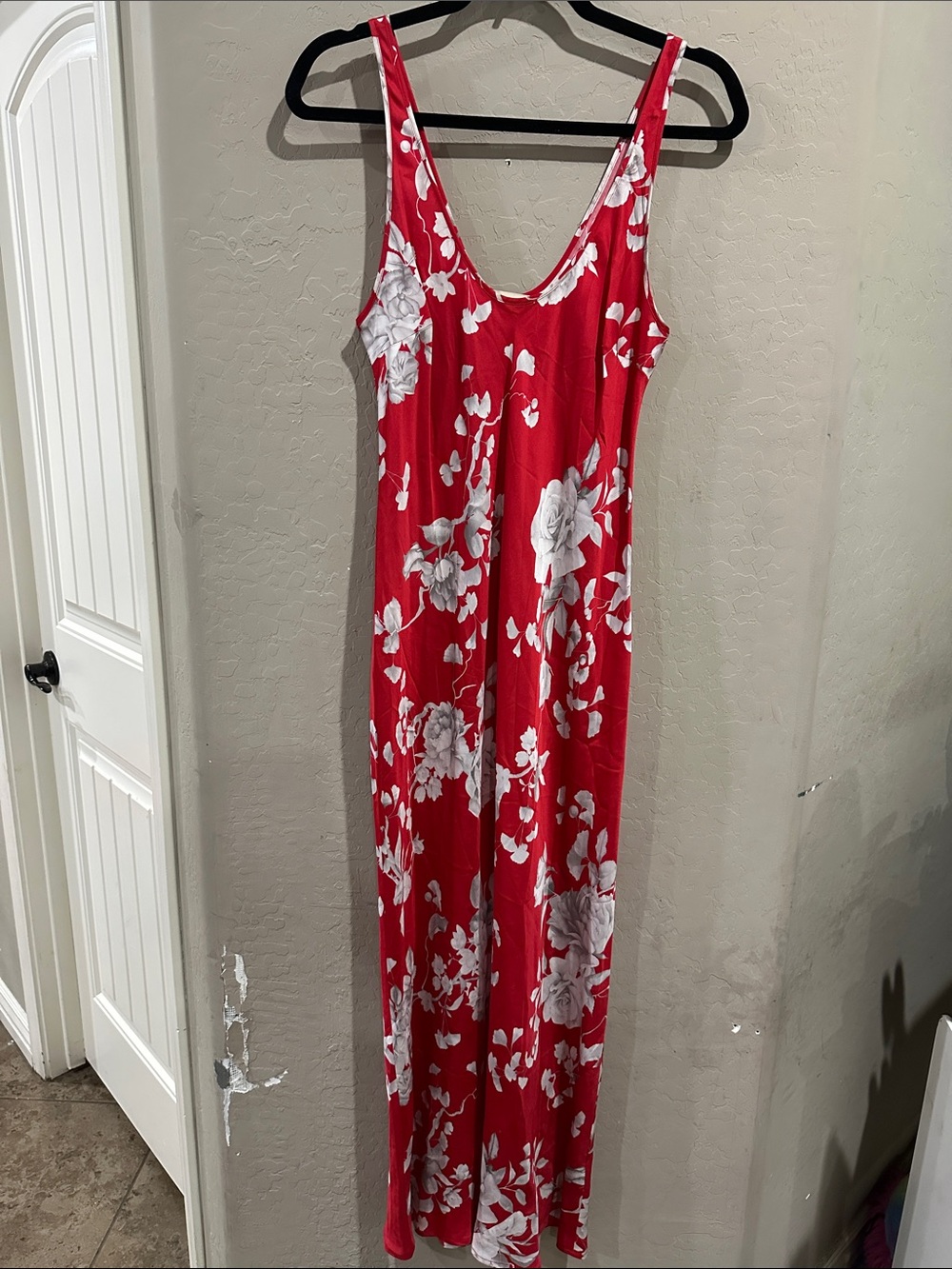 L'AGENCE Red and White Floral Maxi Dress